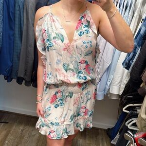 Parker Floral V-Neck Mini Dress in Pink and‎ Blue
